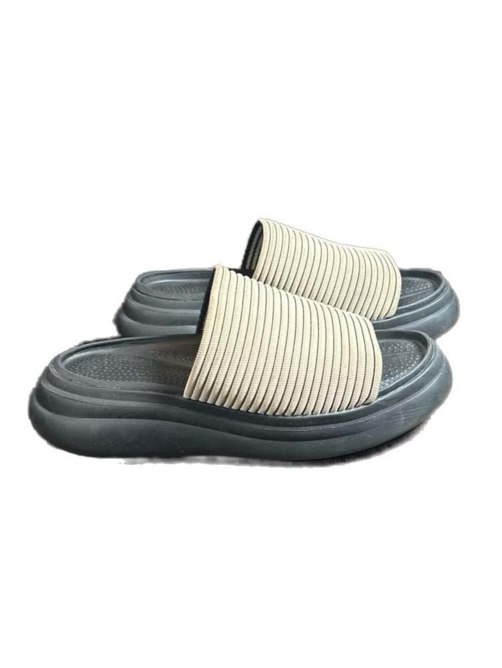 Rag & Bone Brixley Ribbed Knit Platform Slide Sandals Cream/Black, Size 7 (note)